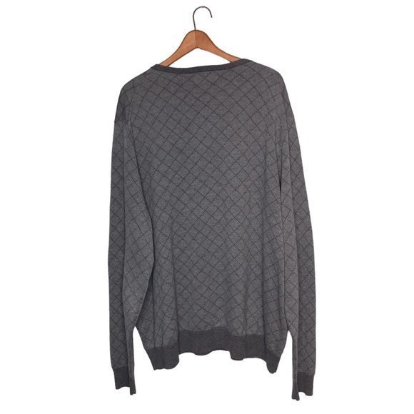 Lands' End Men's Tall‎ XXL XXLT Gray Supima Cotton Check V-Neck Pullover Sweater - Picture 2 of 3